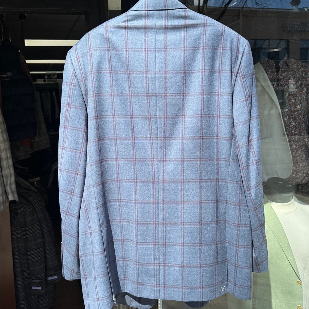 Canali Light Blue Windowpane Sportcoat with Red Checks - Picture 8 of 16